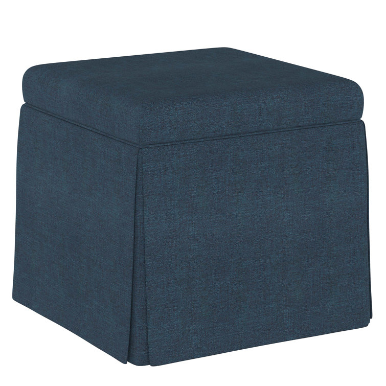 Navy Blue Square Upholstered Storage Ottoman with Skirt