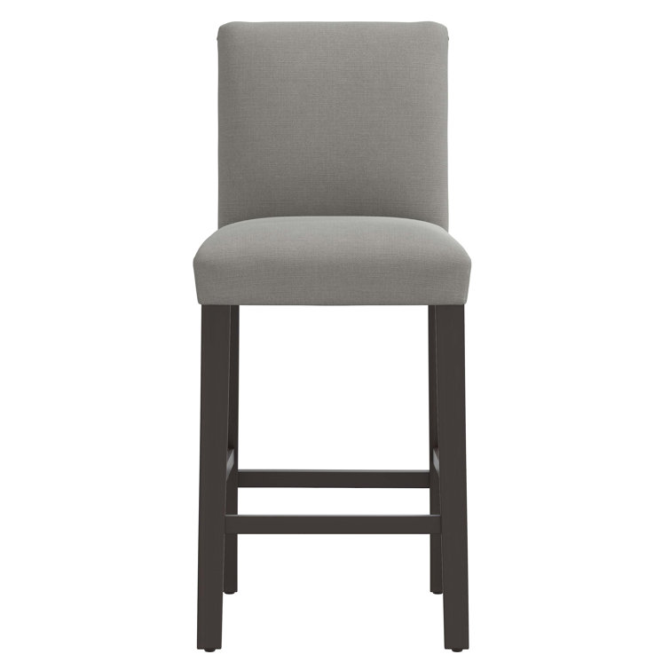 Classic Gray Linen Upholstered Bar Stool with Cream Wood Legs