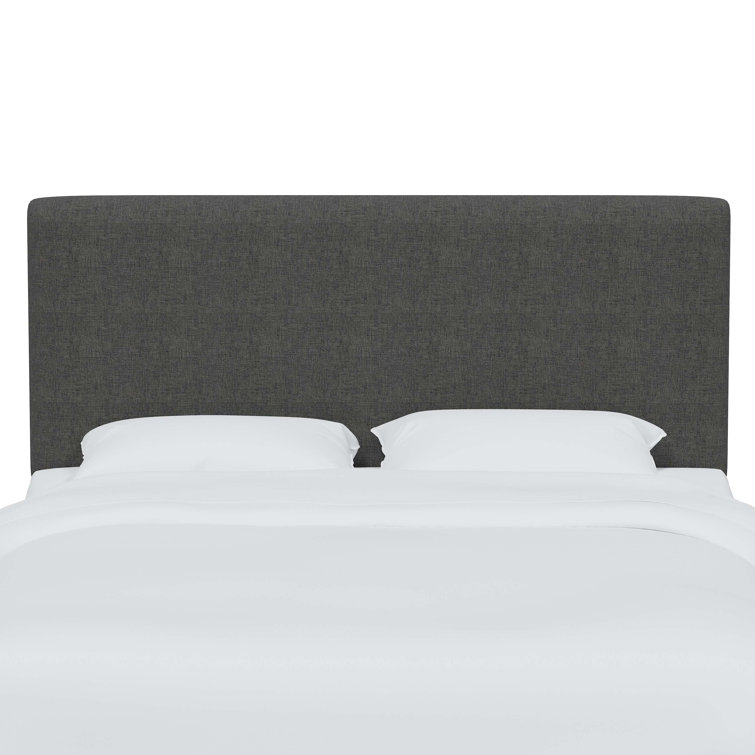 Classic Black Linen Upholstered Queen Headboard with Solid Wood Frame