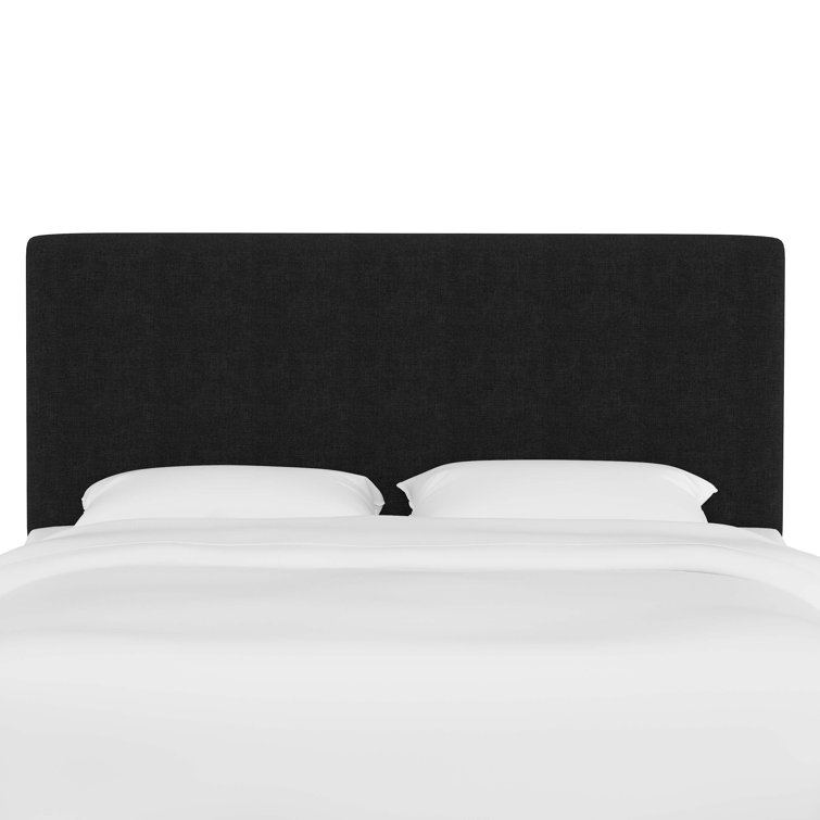 Classic Black Linen Upholstered Queen Headboard with Solid Wood Frame