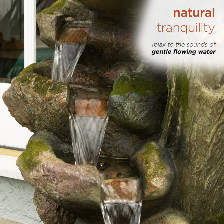 Rustic Gray and Brown Multi-Tier Stone Fountain with LED Lights