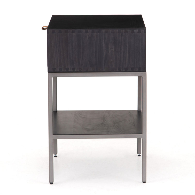 Contemporary Black 24" Modern Nightstand with Leather Pull
