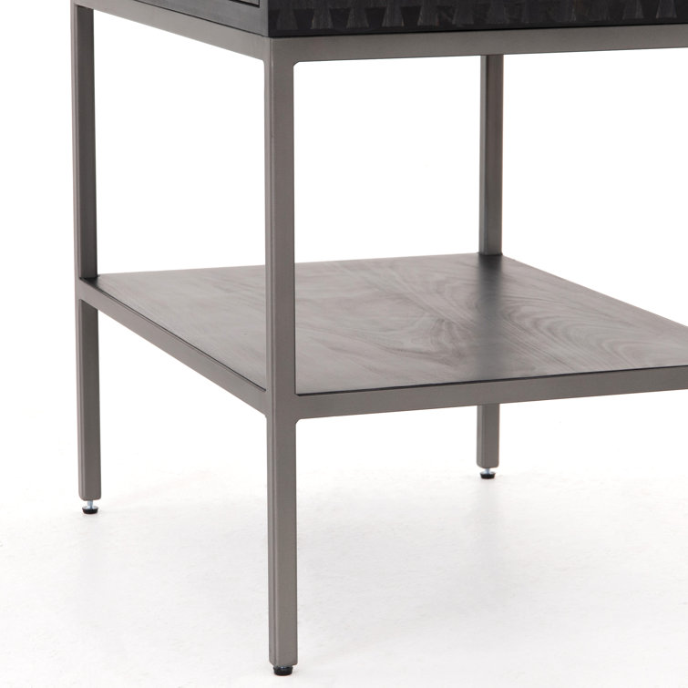 Contemporary Black 24" Modern Nightstand with Leather Pull