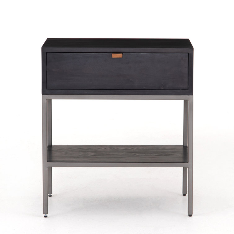 Contemporary Black 24" Modern Nightstand with Leather Pull