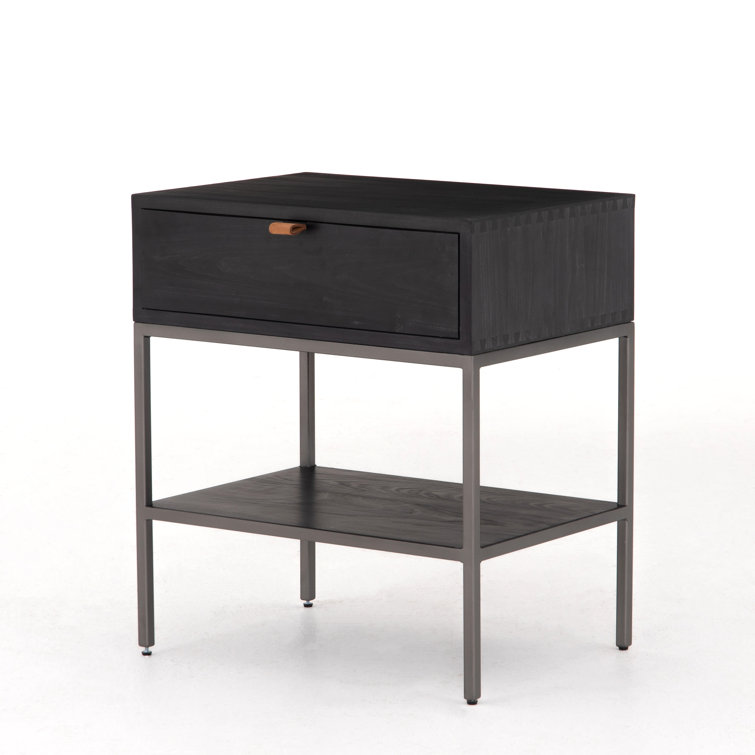 Contemporary Black 24" Modern Nightstand with Leather Pull
