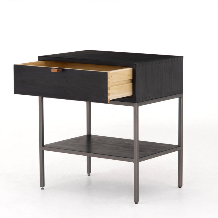 Contemporary Black 24" Modern Nightstand with Leather Pull