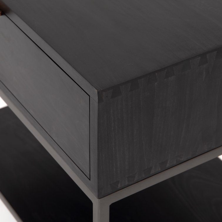 Contemporary Black 24" Modern Nightstand with Leather Pull
