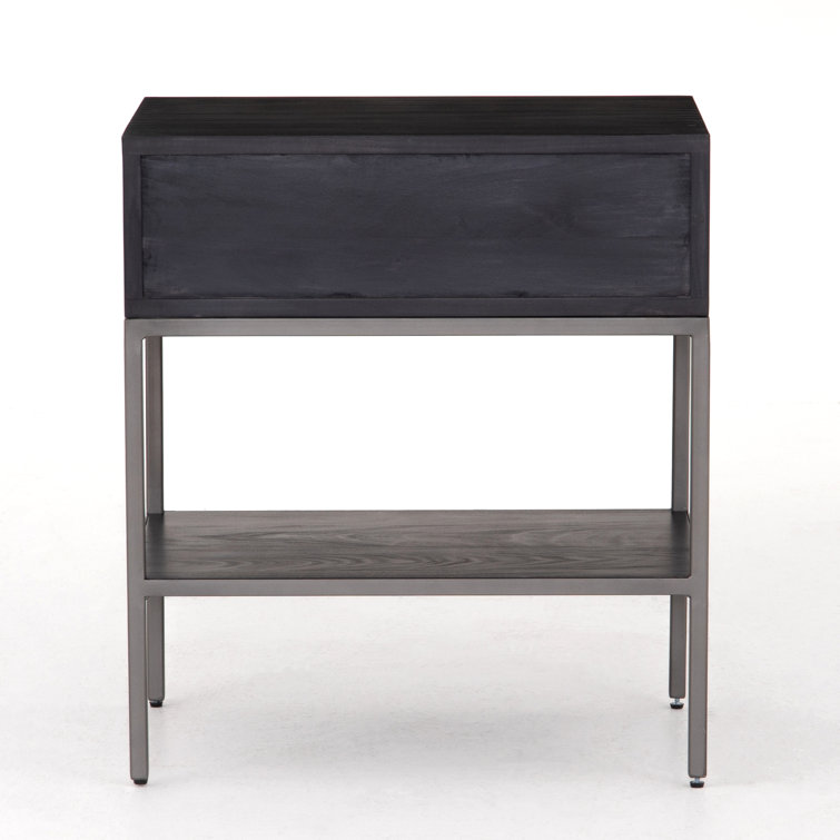Contemporary Black 24" Modern Nightstand with Leather Pull