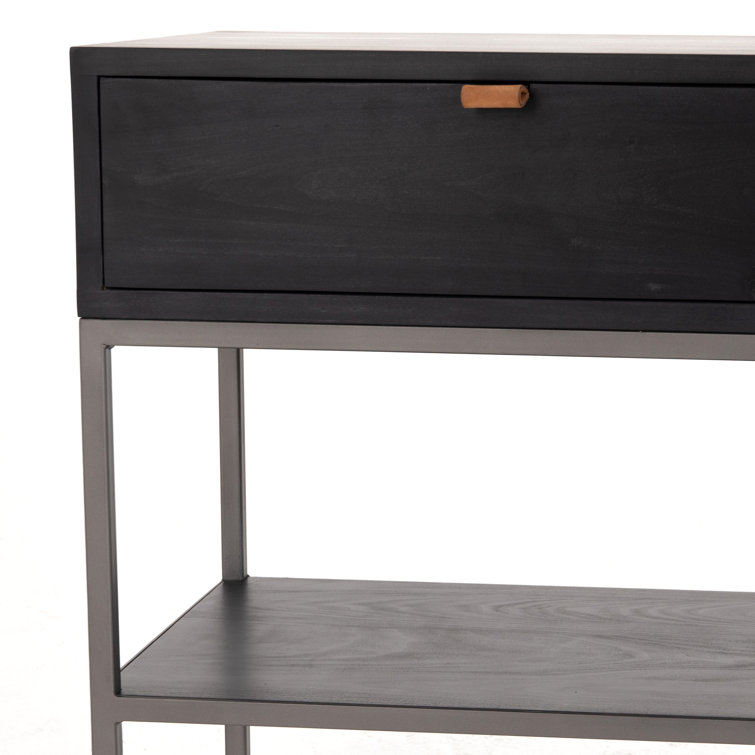 Contemporary Black 24" Modern Nightstand with Leather Pull