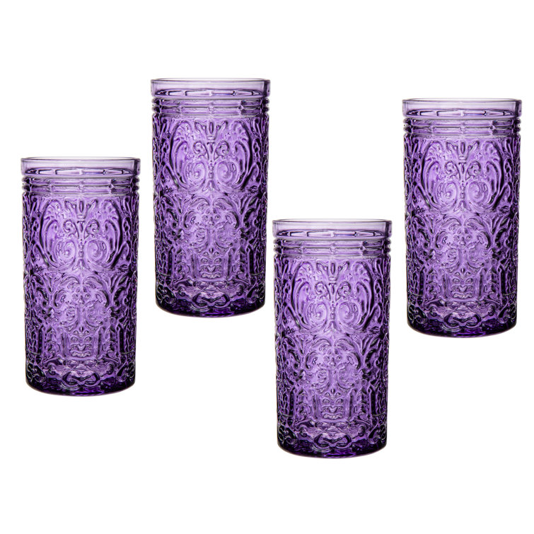 Godinger Purple Embossed Crystal Highball Glasses Set of 4