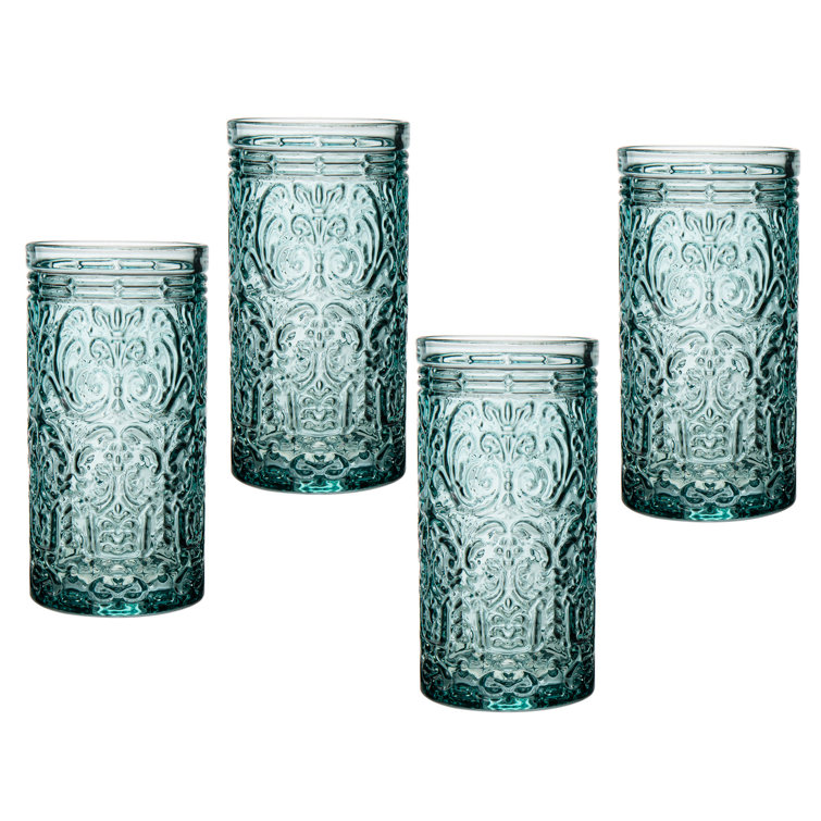 Seafoam Embossed Glass Highball Set of Four