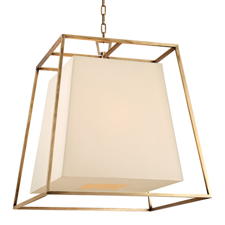 Elegant Aged Brass 6-Light Chandelier with White Faux Silk Shade