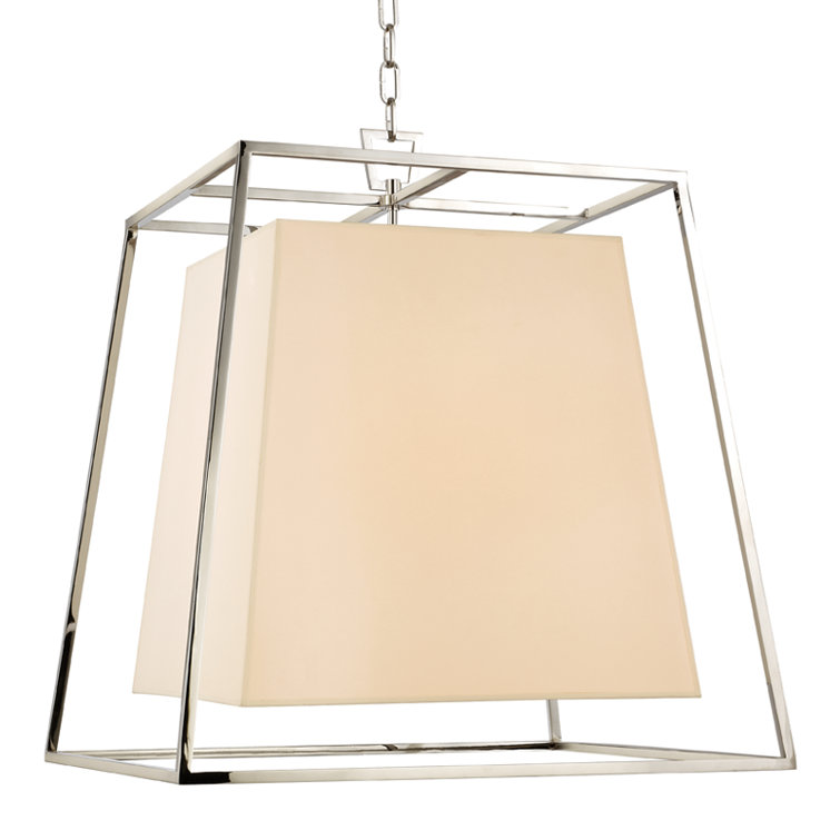 Elegant Kyle Polished Nickel 6-Light Chandelier with White Faux Silk Shade