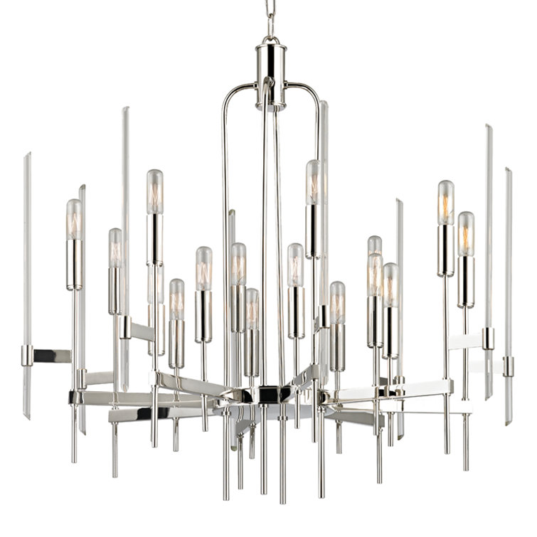 Polished Nickel 16-Light Crystal Chandelier with Glass Shades