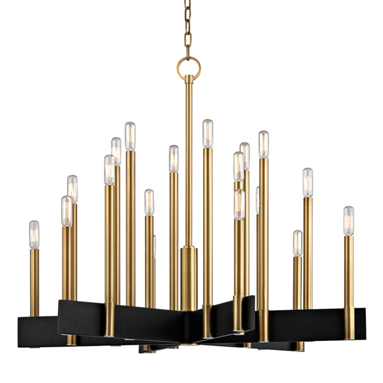 Elegant Aged Brass & Crystal 18-Light Candelabra Chandelier