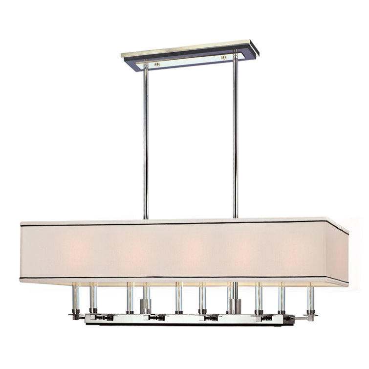 Polished Nickel 10-Light Island Chandelier with Faux Silk Shade