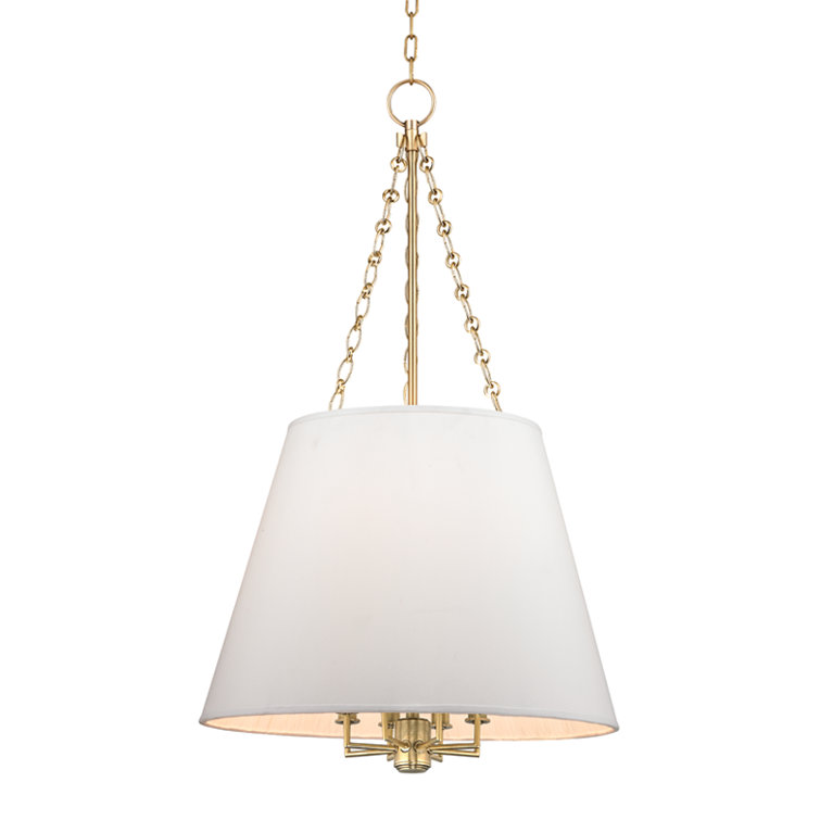 Burdett Aged Brass 8-Light Drum Pendant with White Faux Silk Shade