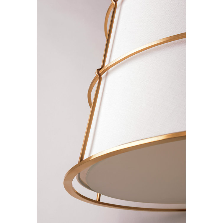 Aged Brass and Linen 2-Light Semi Flush Mount