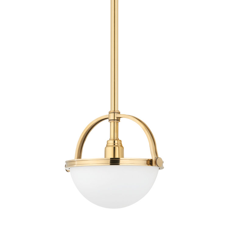 Aged Brass and Matte Glass Single Pendant Light