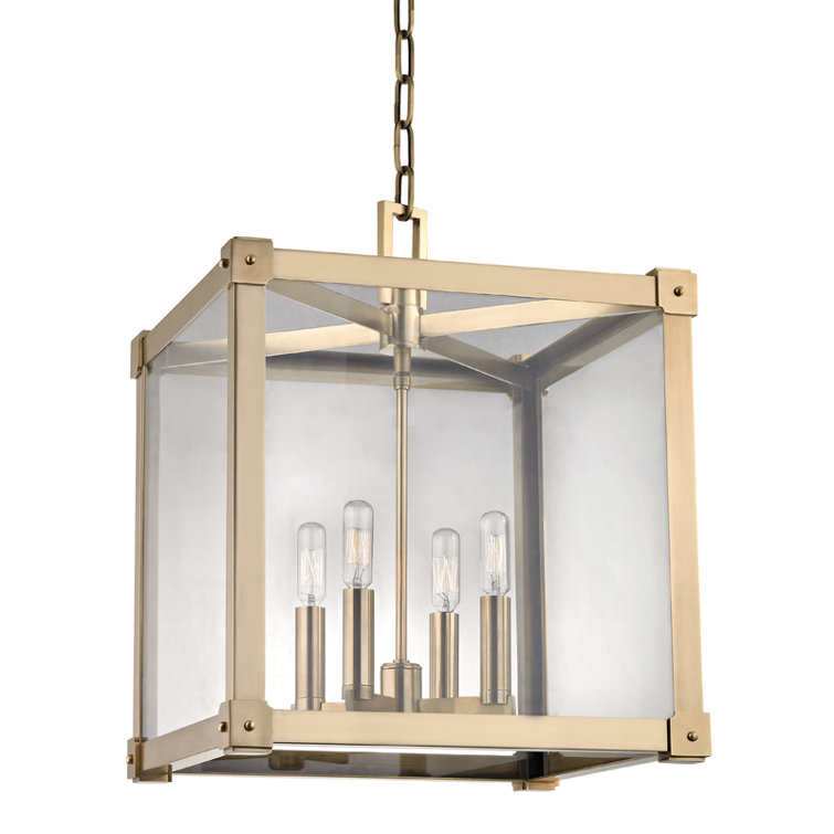 Aged Brass and Clear Glass 4-Light Pendant