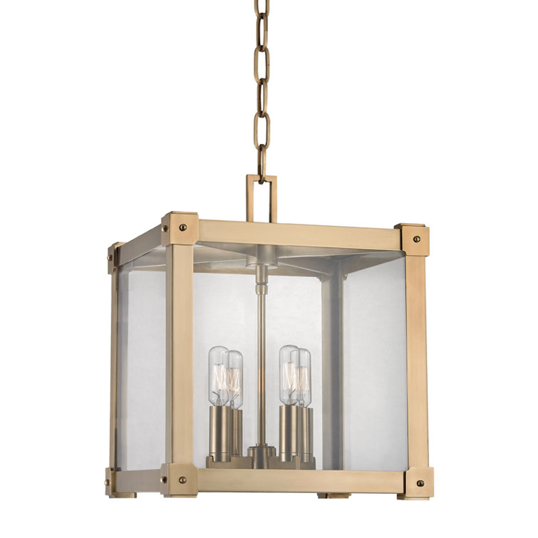 Aged Brass and Clear Glass 4-Light Pendant