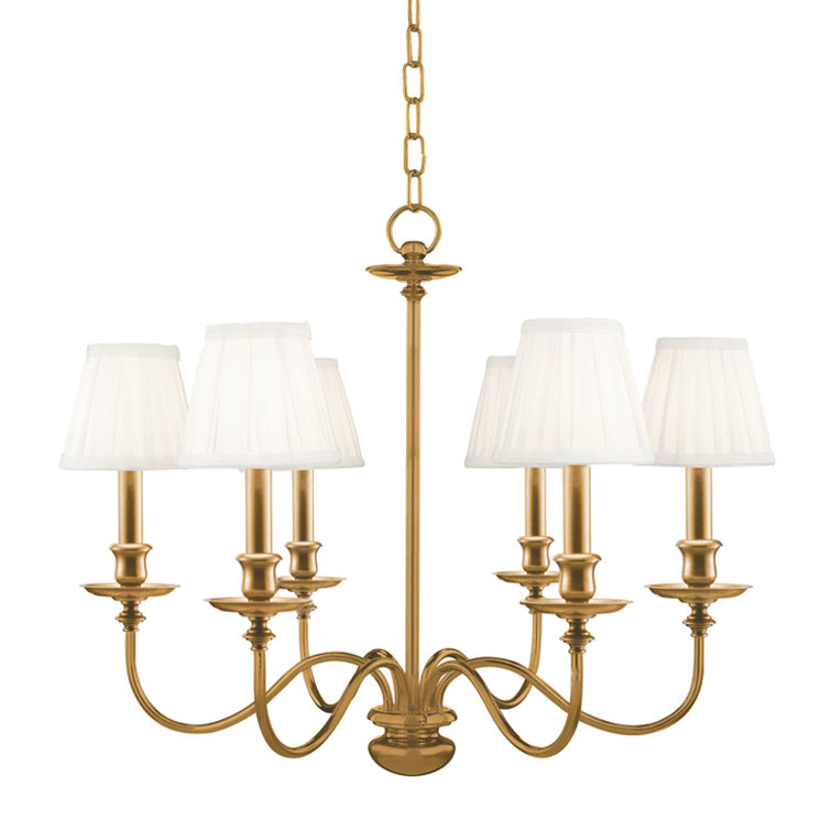Aged Brass 6-Light Candle Chandelier with Pleated Shades