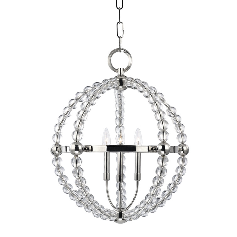 Danville Polished Nickel 3-Light Crystal Globe Pendant