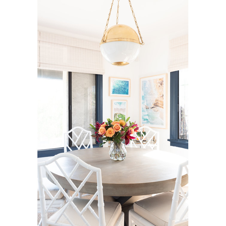 Aerin Aged Brass 3-Light Large Globe Pendant with Opal Shade