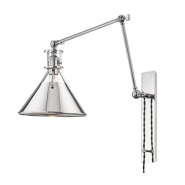 Adjustable Polished Nickel Swing Arm Wall Sconce with Braided Cord