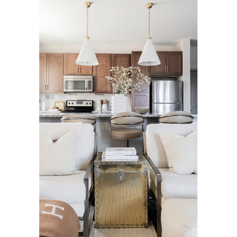 Aged Brass and White Plaster 1-Light Pendant with Steel Shade