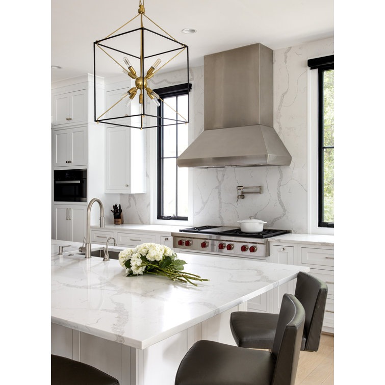 Astralis 9-Light Aged Brass Starburst Chandelier with Crystal Accents