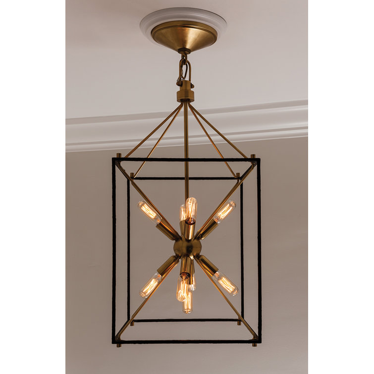 Astralis 9-Light Aged Brass Starburst Chandelier with Crystal Accents