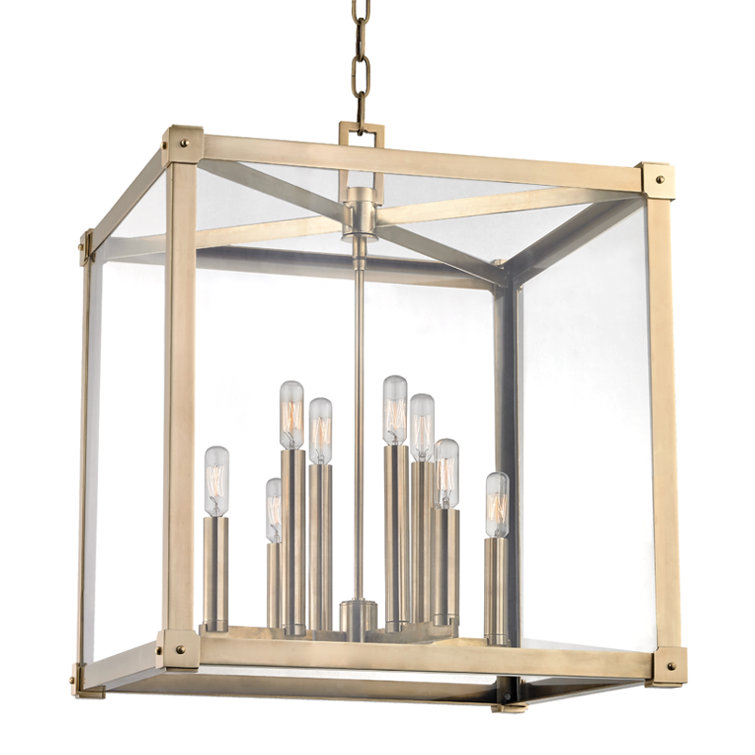 Aged Brass 8-Light Glass Square Chandelier