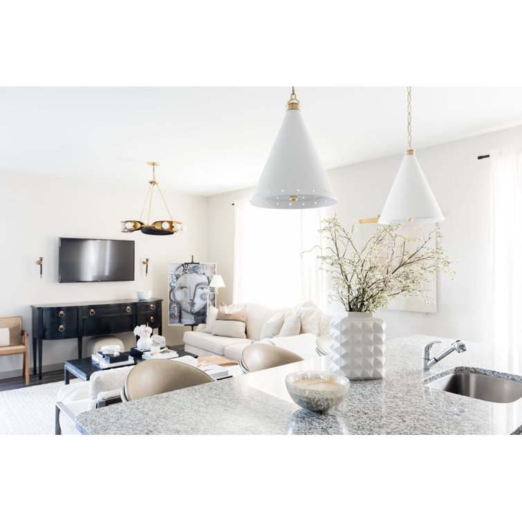 Aged Brass and White Plaster 1-Light Pendant with Steel Shade