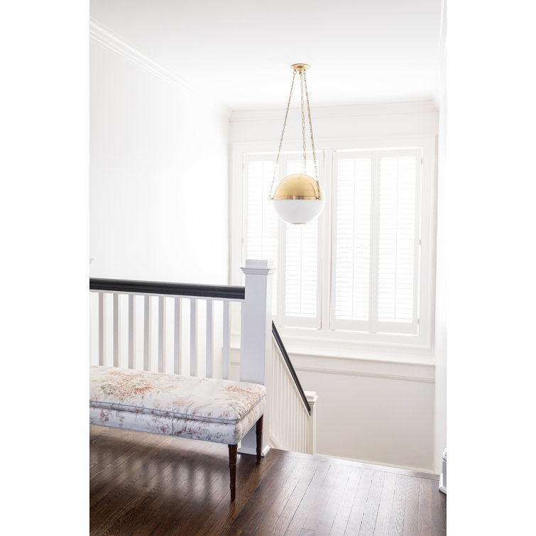 Aerin Aged Brass 3-Light Large Globe Pendant with Opal Shade