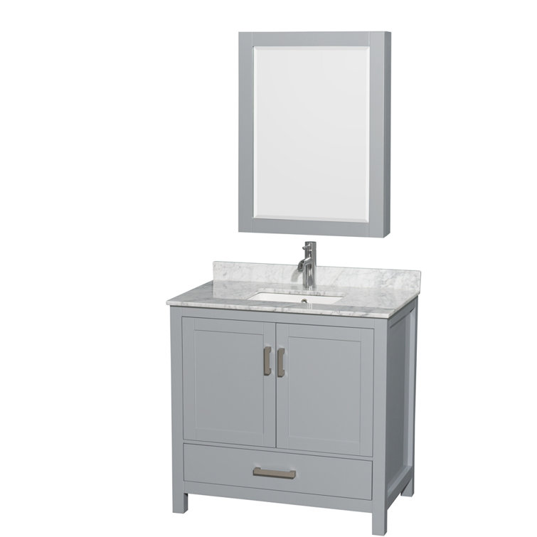 Sheffield 36'' Gray Solid Wood Single Bathroom Vanity with Marble Top