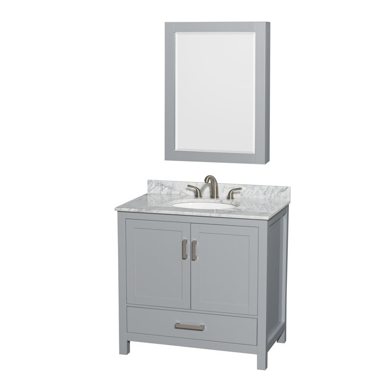Sheffield 36'' Gray Solid Wood Single Bathroom Vanity with Marble Top