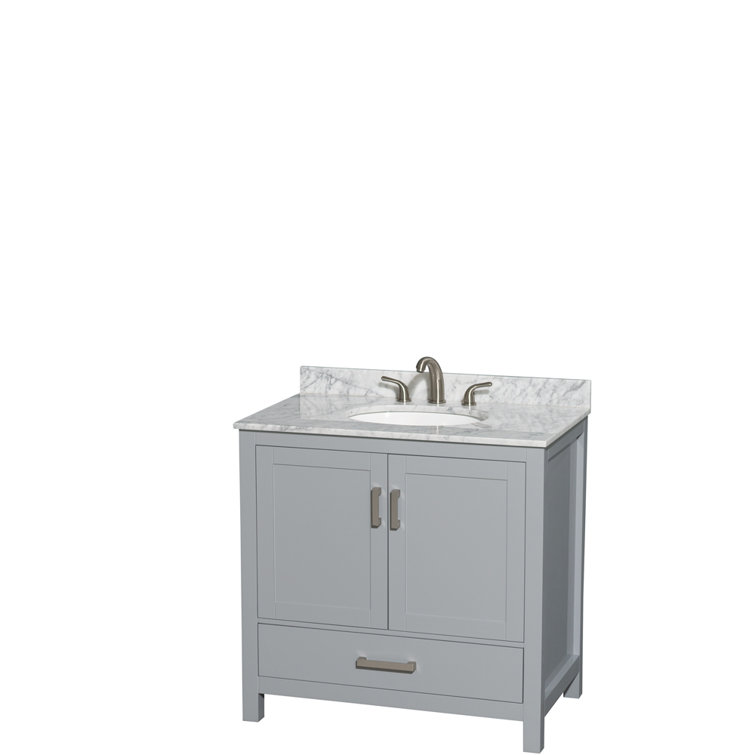 Sheffield 36'' Gray Solid Wood Single Bathroom Vanity with Marble Top