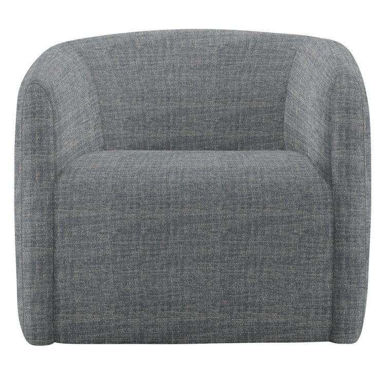 Luxurious Gray Leather Swivel Barrel Chair with Manufactured Wood Base
