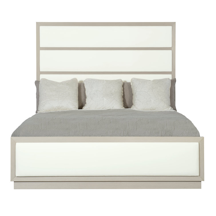 Linear Gray King Upholstered Bed with Wood Frame and Slats