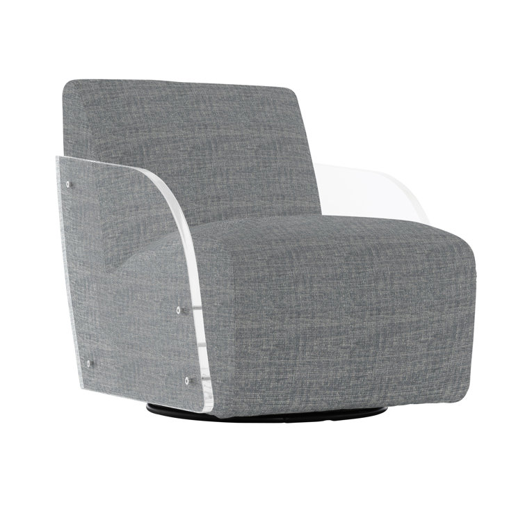 Perla Gray Leather Swivel Accent Chair with Acrylic Finish