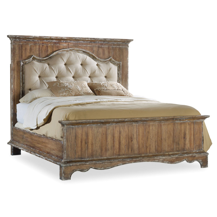 Regal King-Sized Beige Tufted Upholstered Bed with Wood Frame