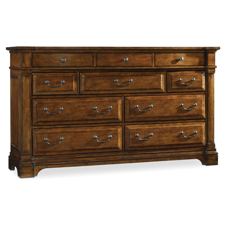 Tynecastle Medium Wood 10-Drawer Traditional Dresser with Felt-Lined Drawers