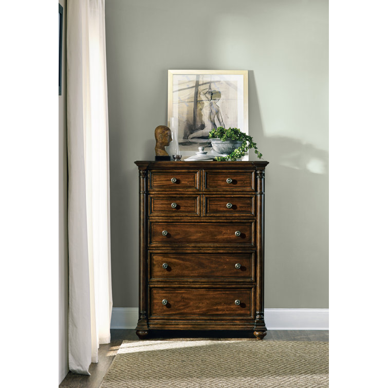 Leesburg Elegant Mahogany 5-Drawer Chest with Antique Brass Knobs