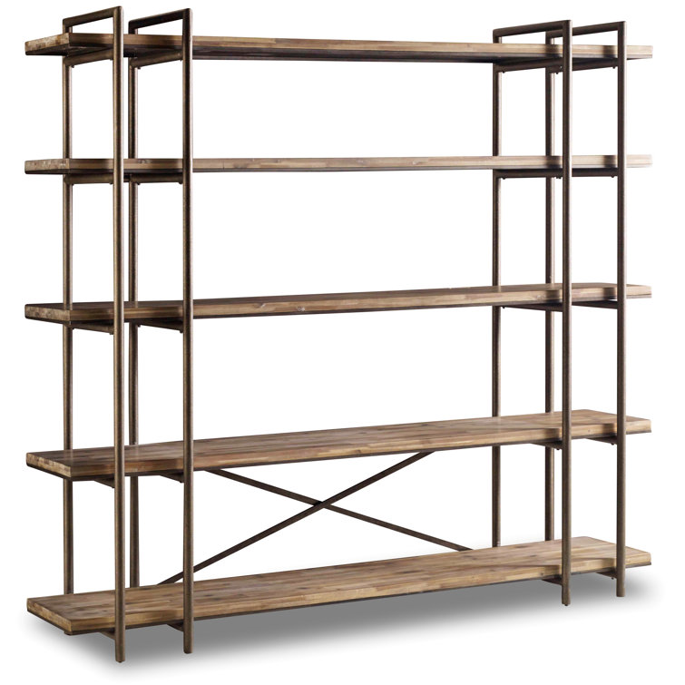 Scandinavian Wood and Metal 5-Shelf Etagere Bookcase