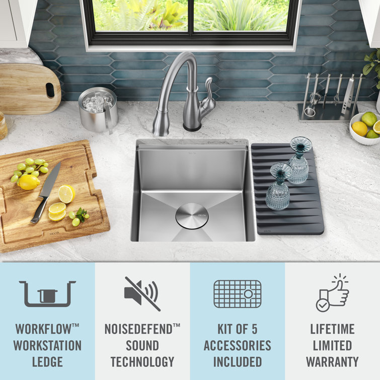 Delta 17" Stainless Steel Undermount Bar Prep Sink with WorkFlow Ledge