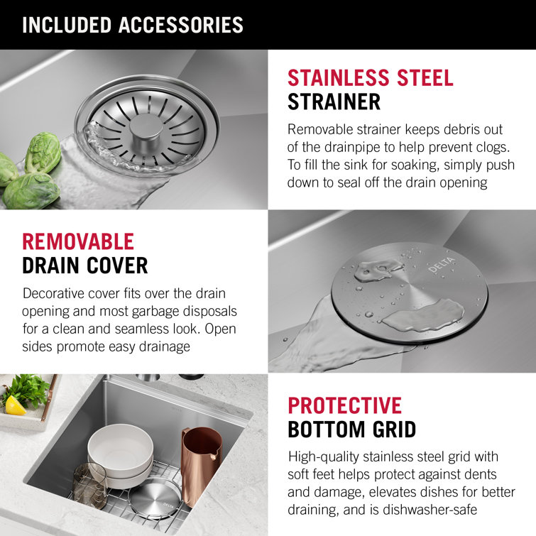 Delta 17" Stainless Steel Undermount Bar Prep Sink with WorkFlow Ledge
