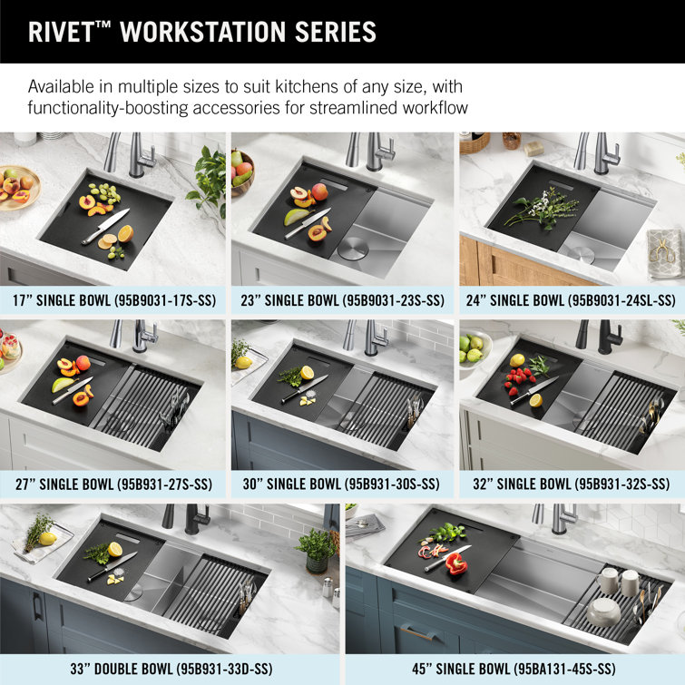 Delta Rivet 45" Stainless Steel Undermount Workstation Kitchen Sink
