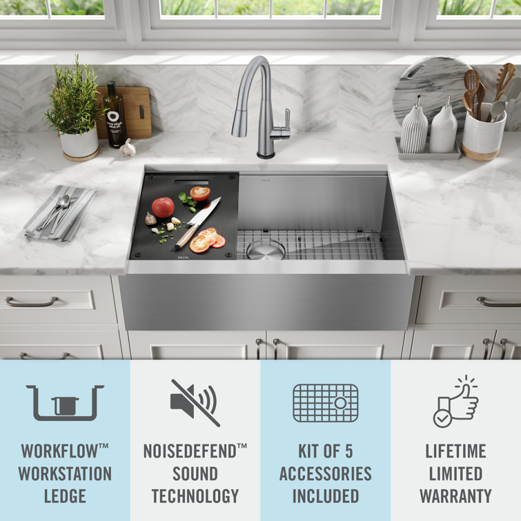 Delta Rivet 33" Stainless Steel Farmhouse Workstation Sink