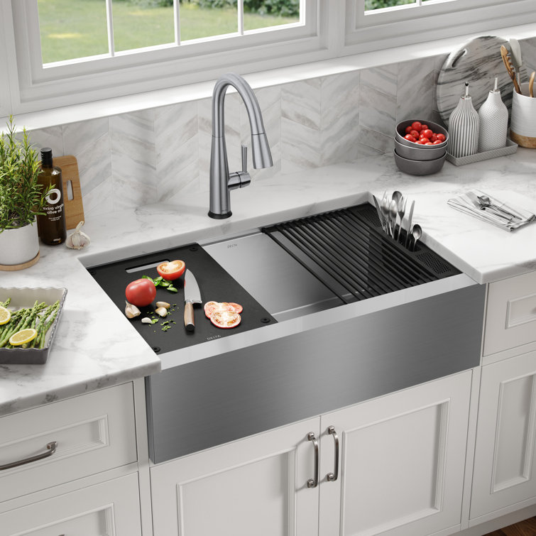 Delta Rivet 33" Stainless Steel Farmhouse Workstation Sink